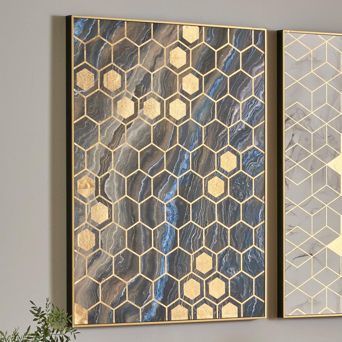 Black Marble Canvas Print With Gold Geo Pattern Black/Gold – image 1