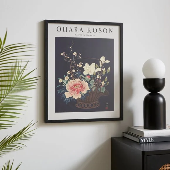 Basket of Flowers by Ohara Koson Framed Print Black – image 2