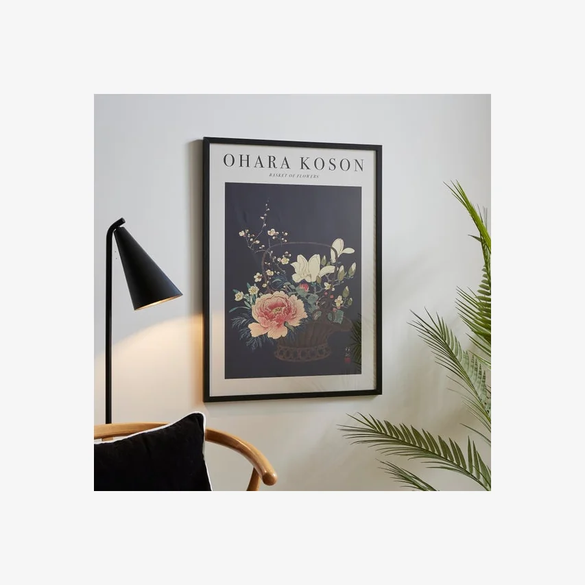Basket of Flowers by Ohara Koson Framed Print Black – image 1