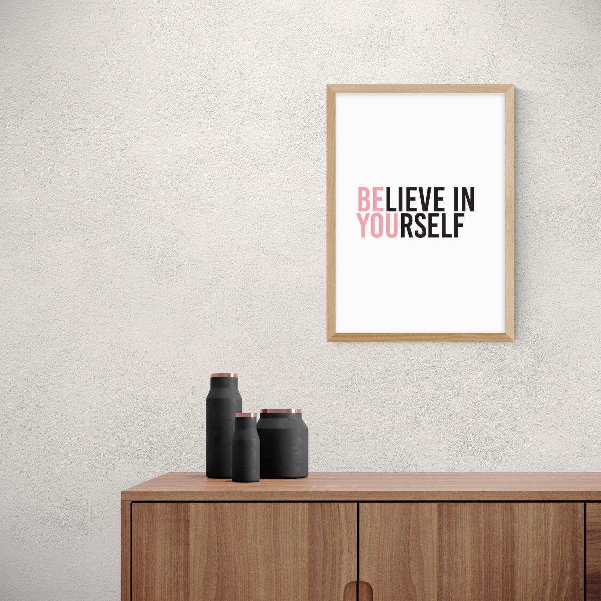 East End Prints Believe In Yourself Print Black/White/Pink – image 1