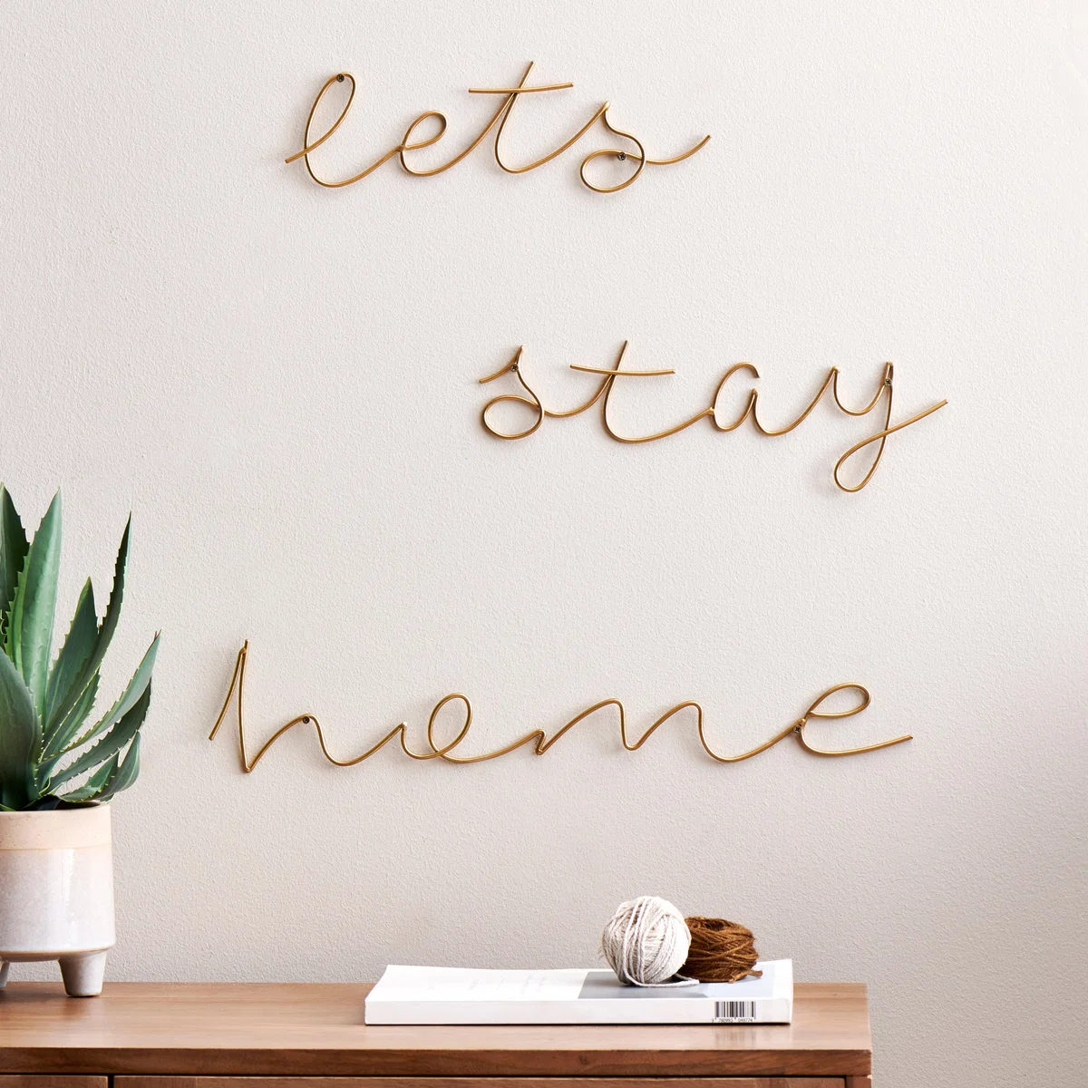 Let's Stay Home Wire Wall Art Gold – image 1