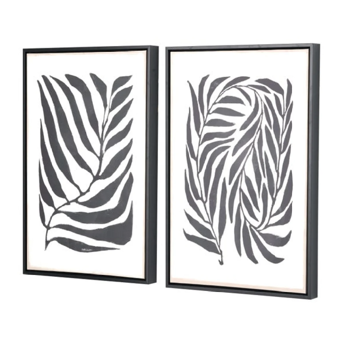 Set of 2 Black Leaf Print Framed Canvases White – image 2