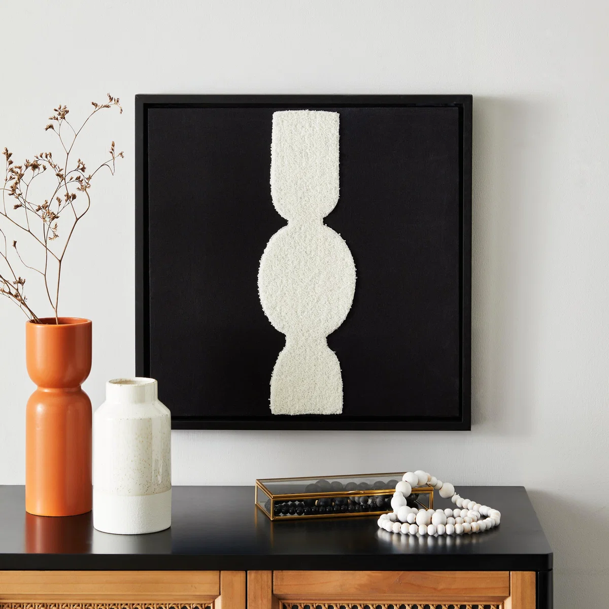 Textured Shapes Abstract Canvas Black Black and white