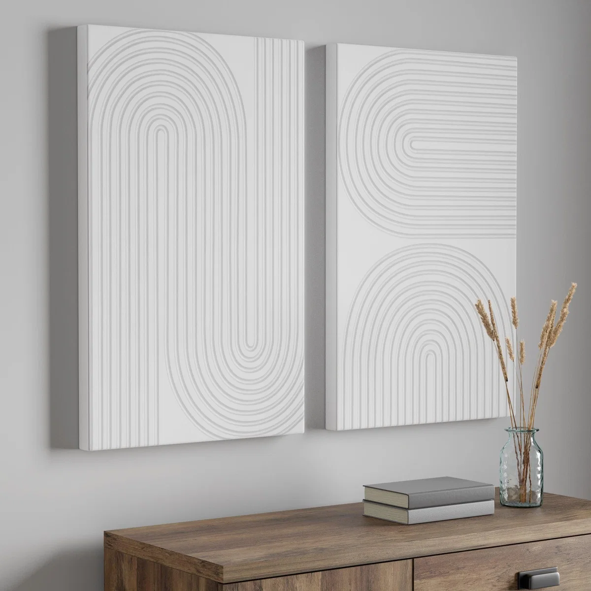 2 Elements Raised White Pattern Canvas White – image 1