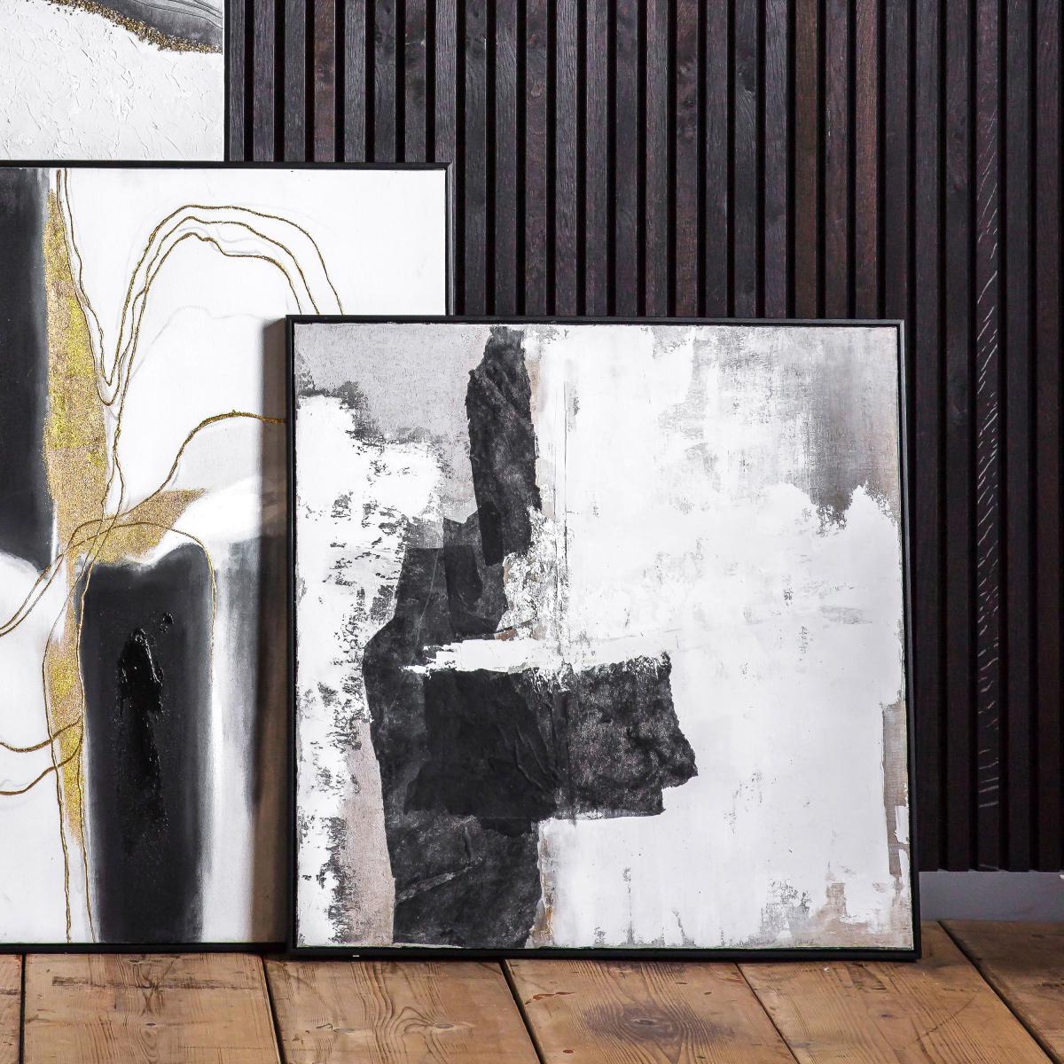 Rocks Abstract Framed Canvas Black and white – image 1