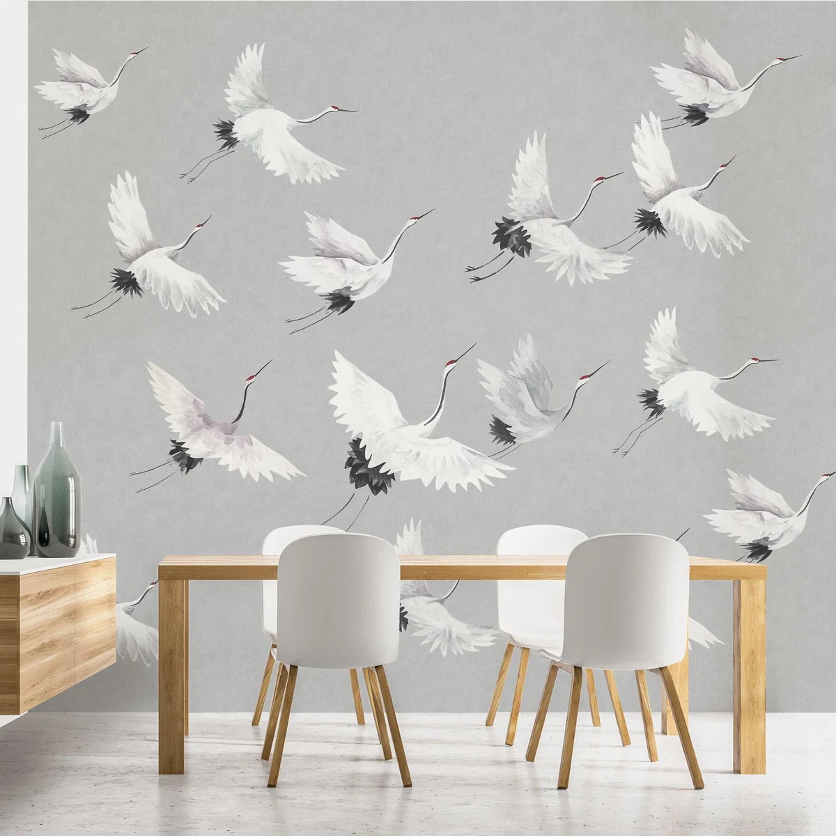 Cranes Mural Grey – image 1