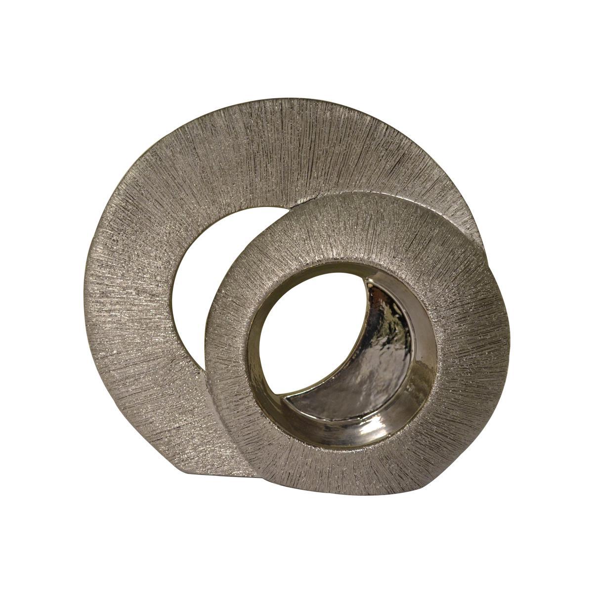 Silver Ceramic Textured Circles Sculptur Silver