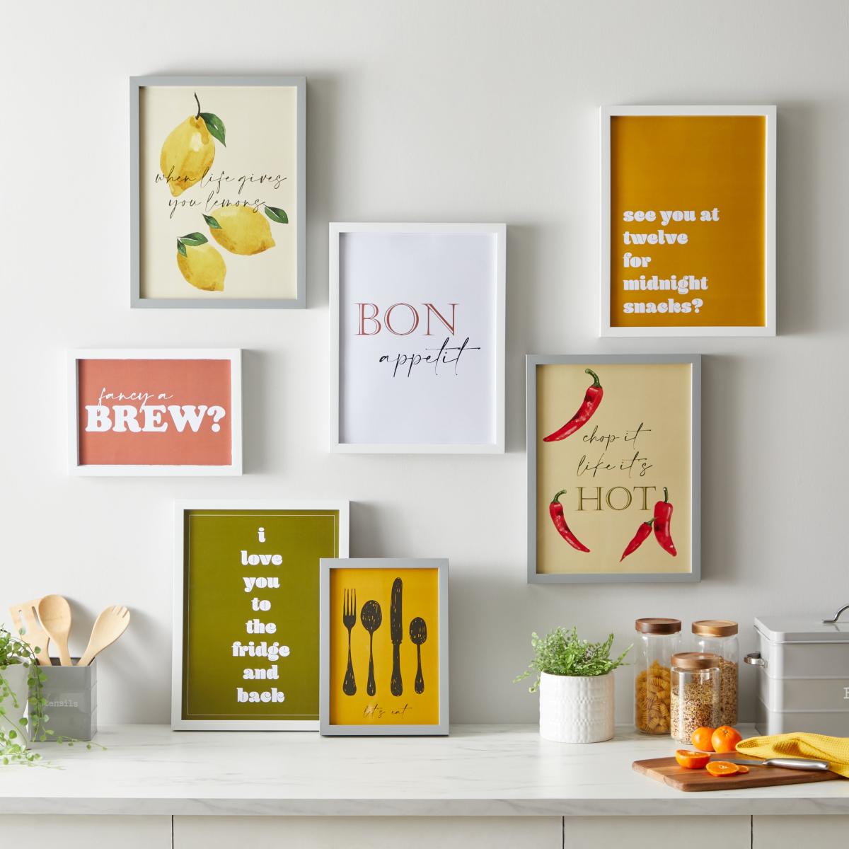 Bon Appetit Poster Pack Set of 7 Pink/Yellow/Green – image 1