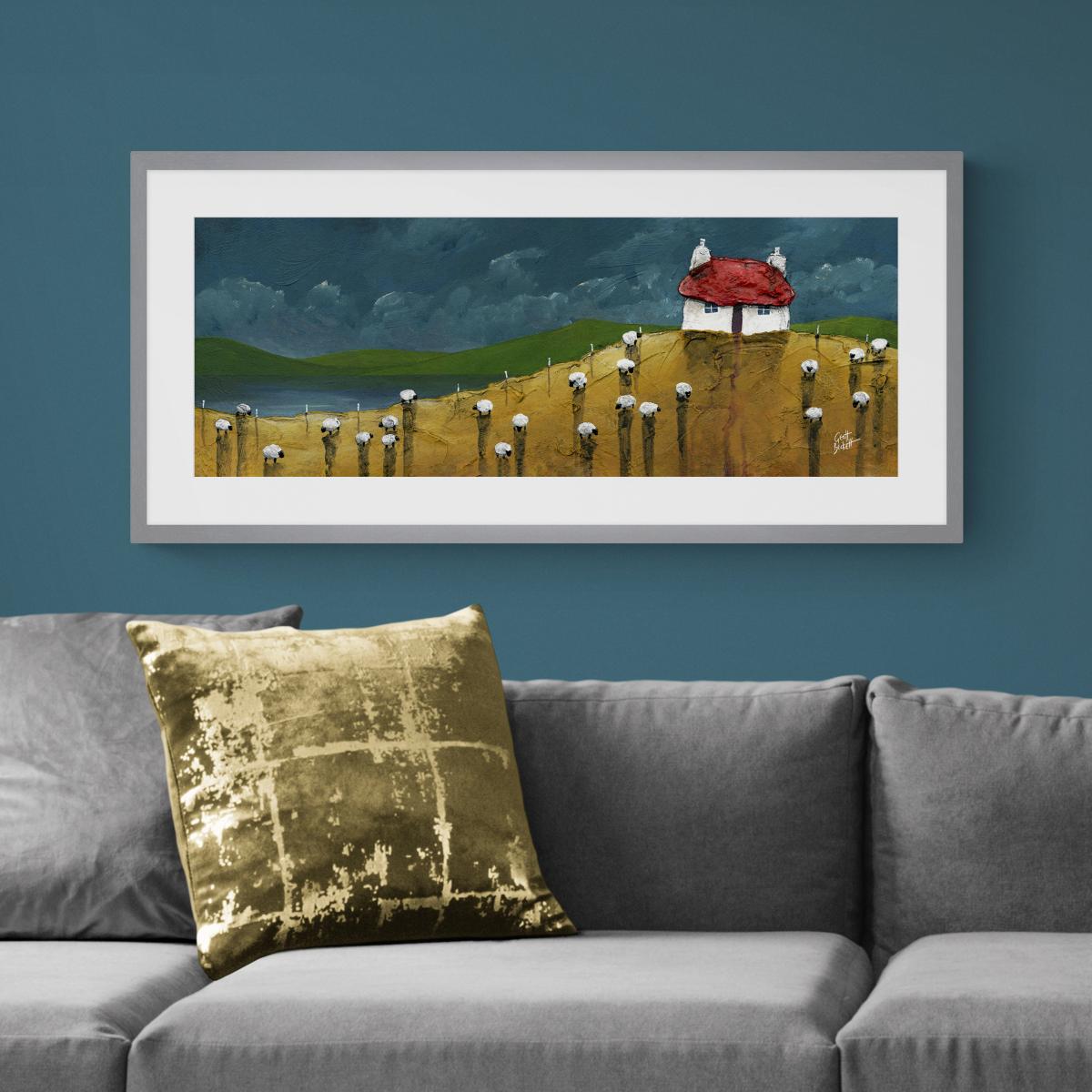 Mustard Croft by Geoff Beckett Framed Print Grey/White/Green – image 1