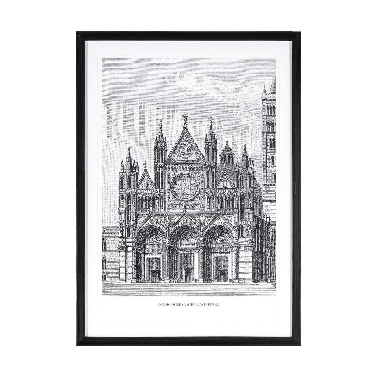 Vintage Cathedral Illustration Framed Art Black and white – image 2