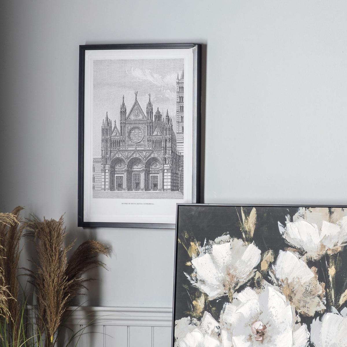 Vintage Cathedral Illustration Framed Art Black and white – image 1