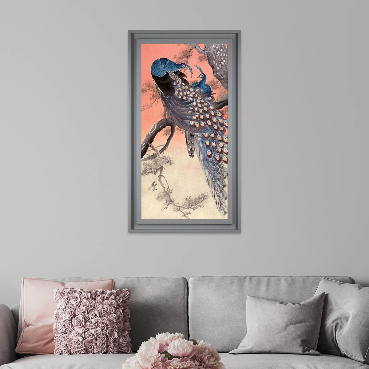 The Art Group Two Peacocks On Tree Branch Framed Print MultiColoured – image 1