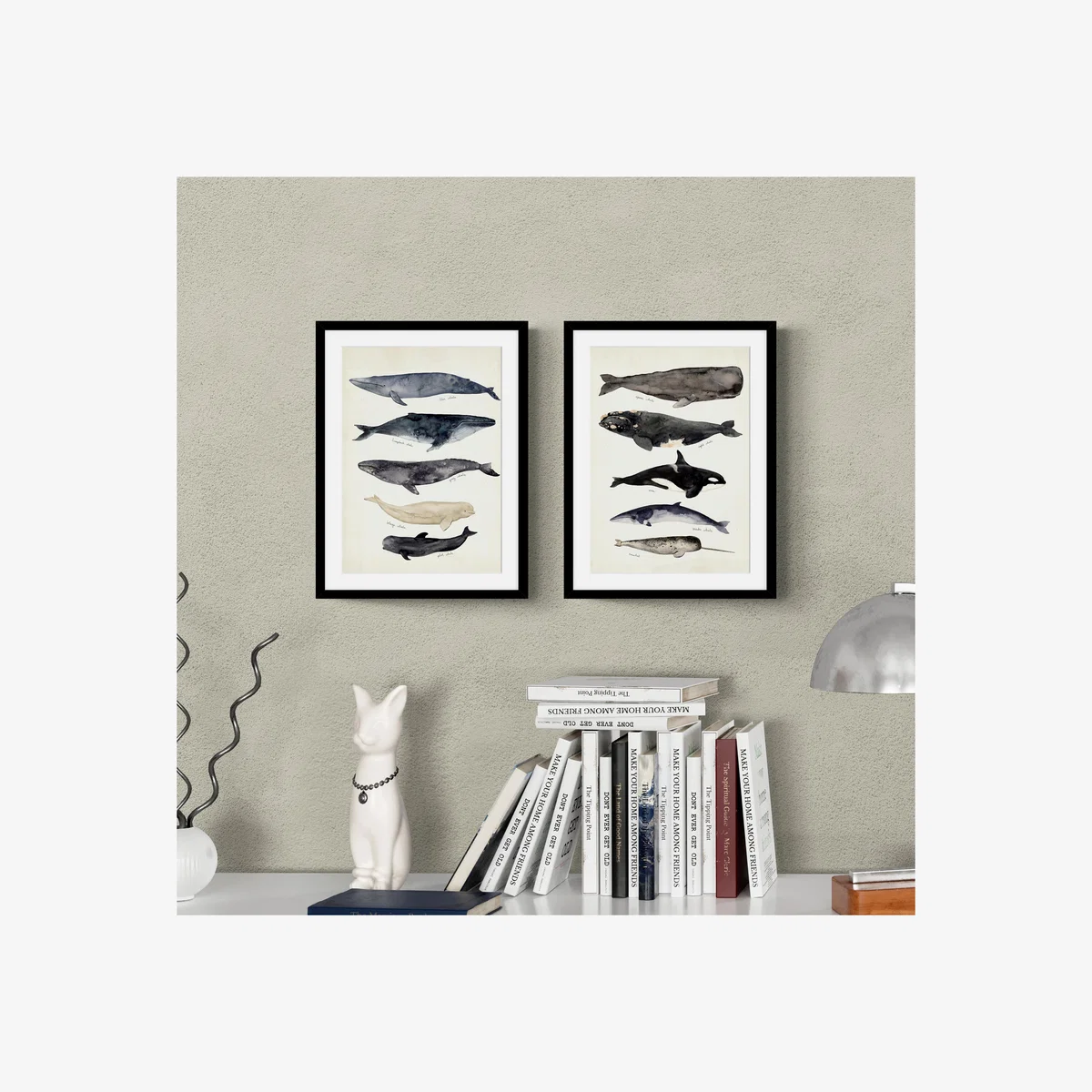 Set of 2 Whale Illustrations Framed Prints – image 1