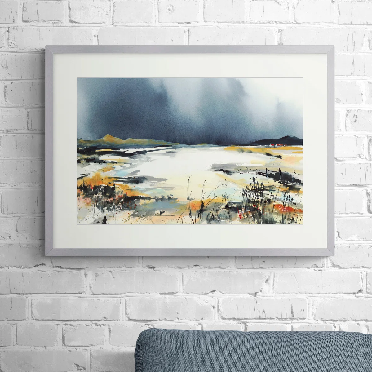 Across To Arran by Elizabeth Baldin Framed Print Ochre – image 1