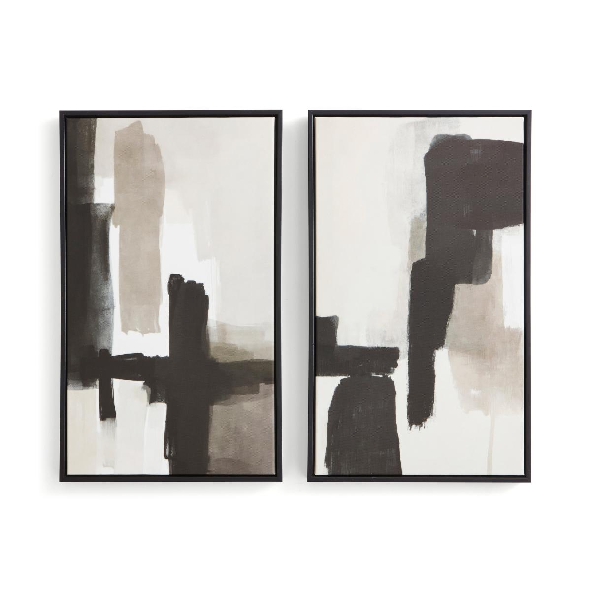 Set of 2 Monochrome Abstract Framed Canvases – image 3