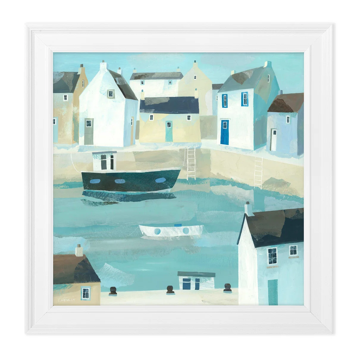 House with Blue Door II Framed Print Blue/White – image 2