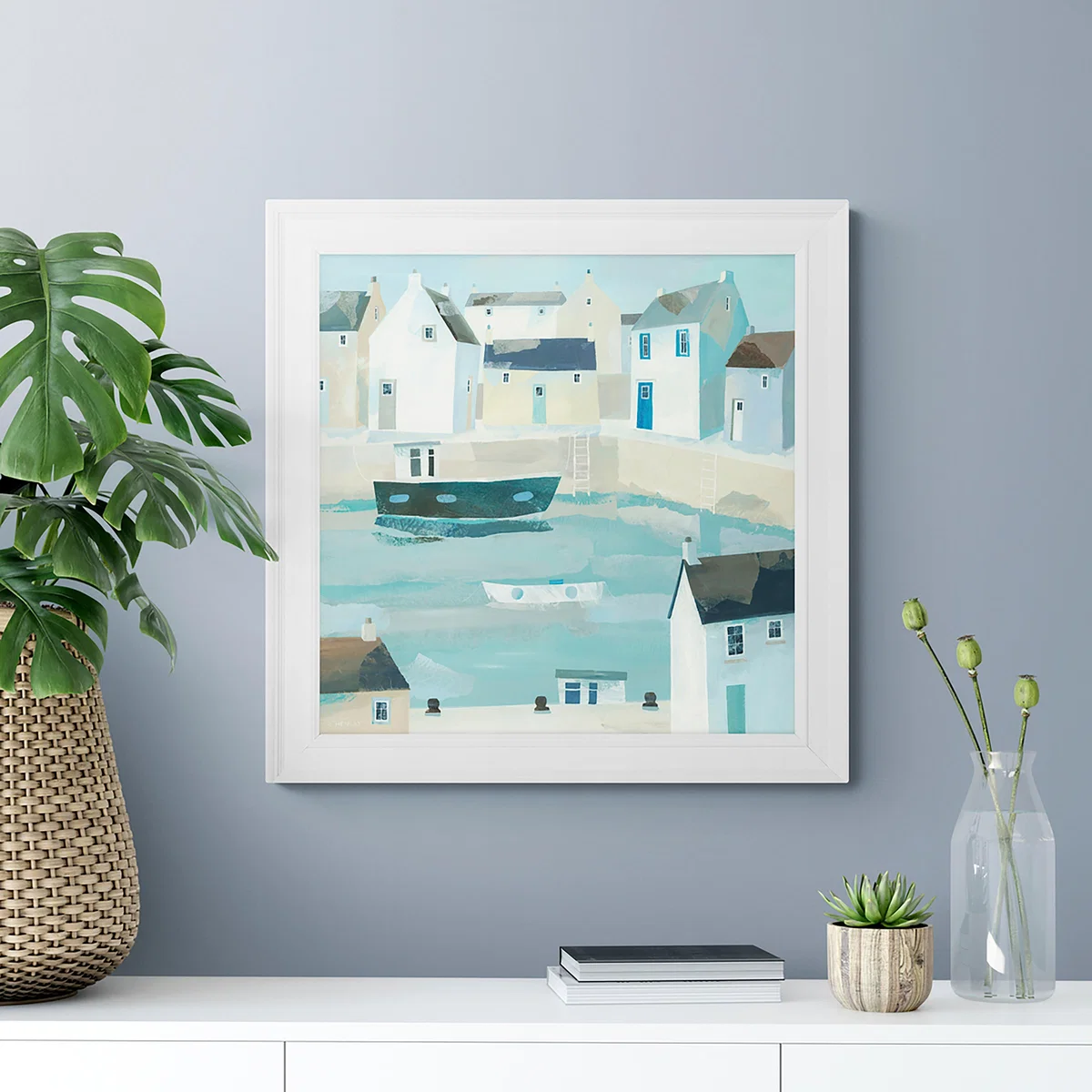 House with Blue Door II Framed Print Blue/White – image 1