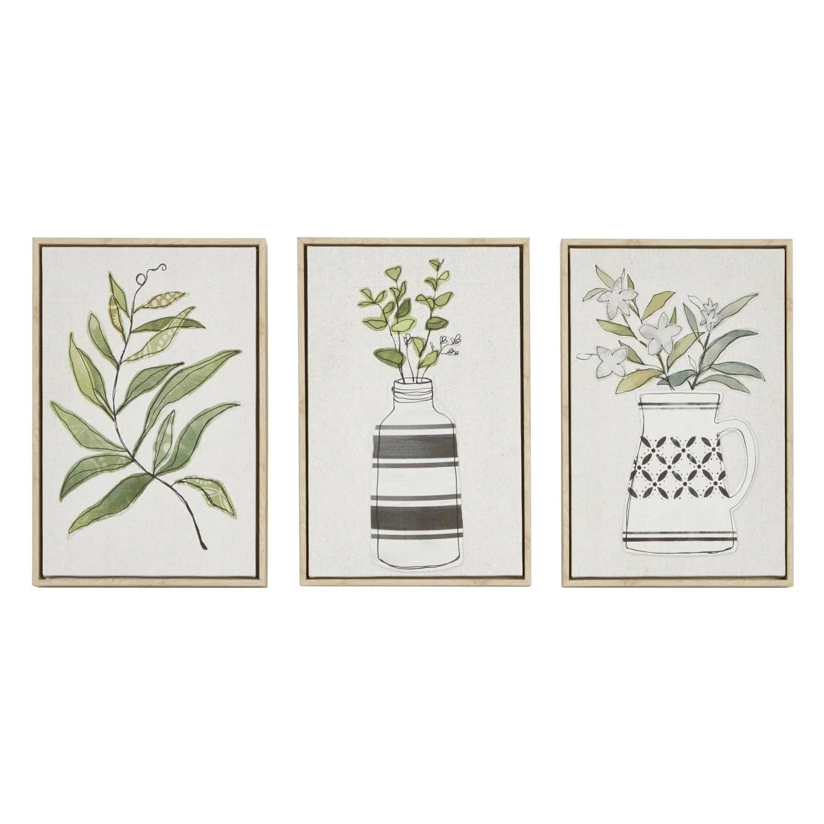 Set of 3 Greenery Capped Canvases Green/Grey/White – image 3
