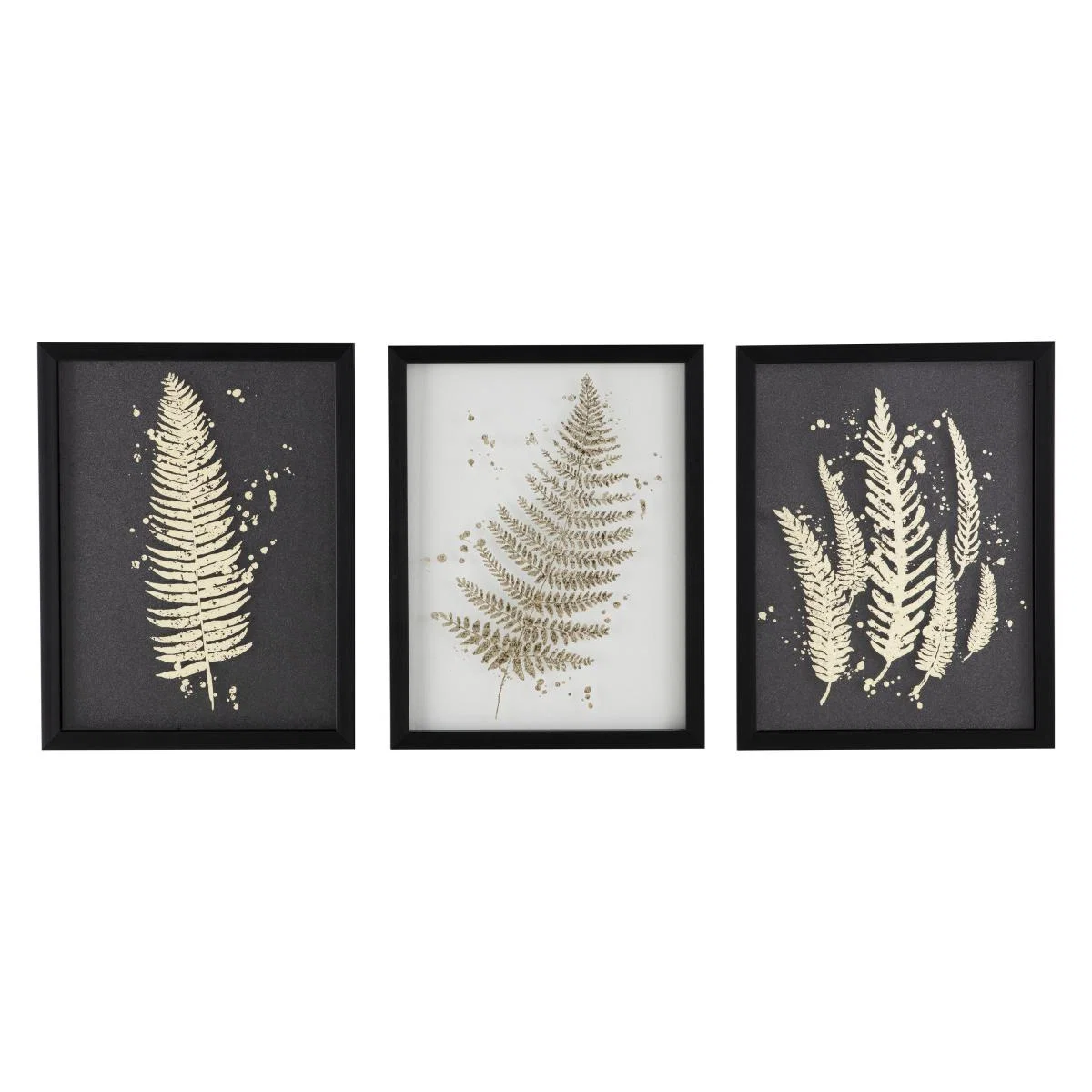 Set of 3 Metallic Ferns Framed Art Black – image 2