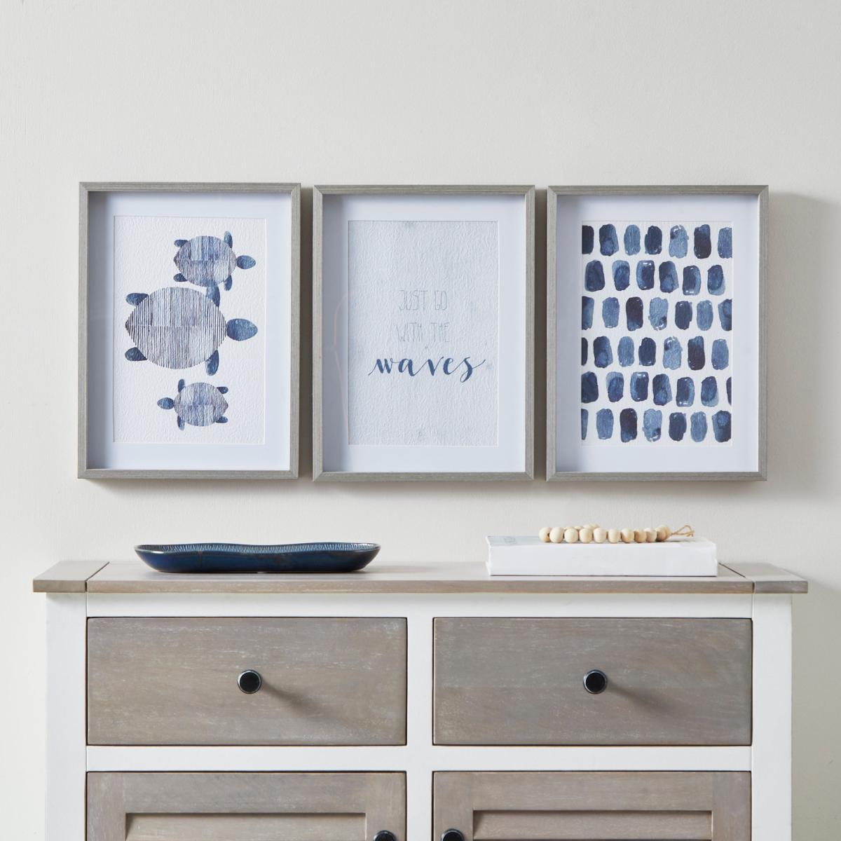 Set of 3 Coastal Framed Prints White and Blue – image 1