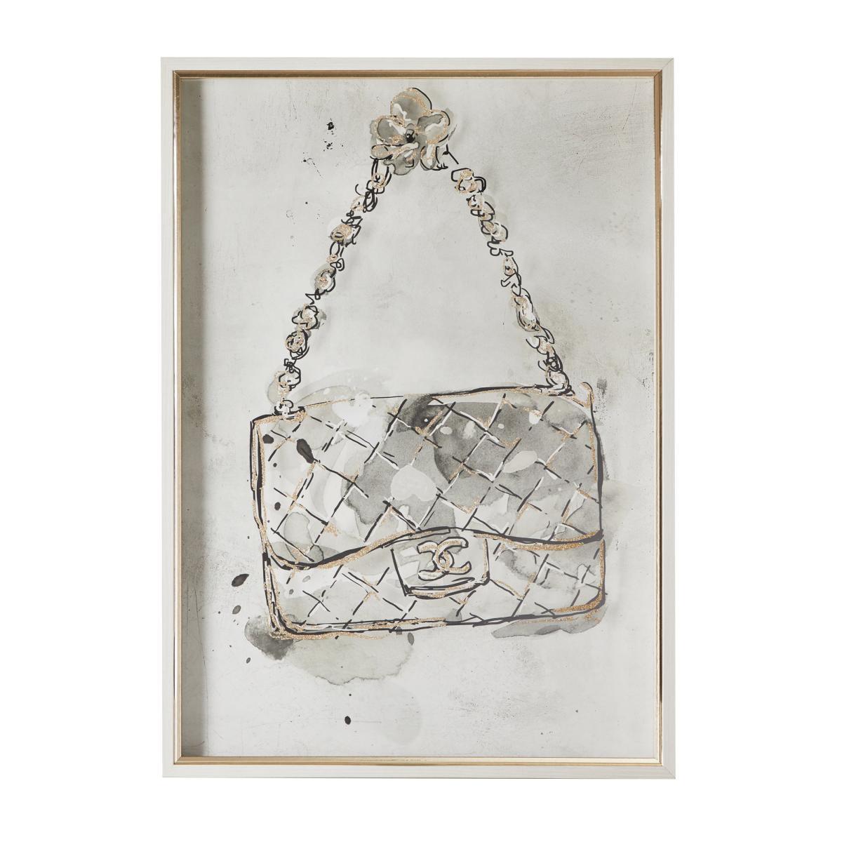Extra Large Handbag Framed Print Grey, White and Gold – image 2