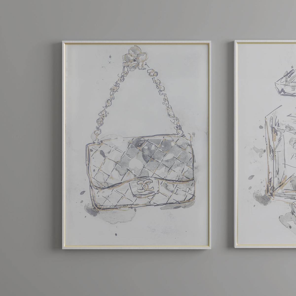 Extra Large Handbag Framed Print Grey, White and Gold – image 1