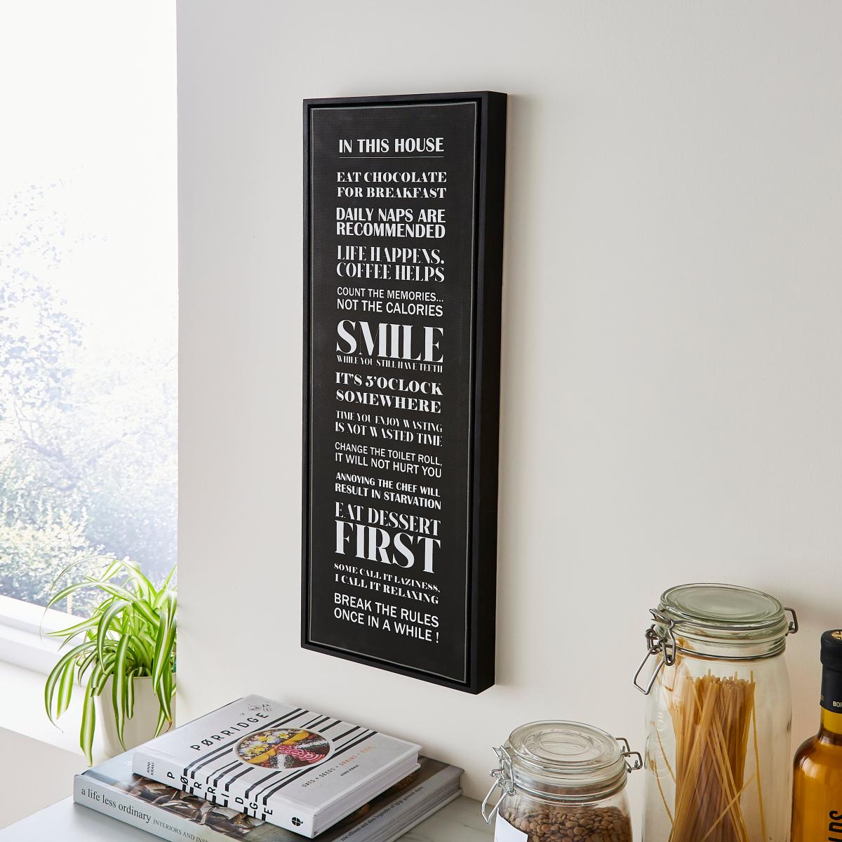 House Rules Capped Canvas 63cm x 21cm Faux Zebra Print Black and White – image 1