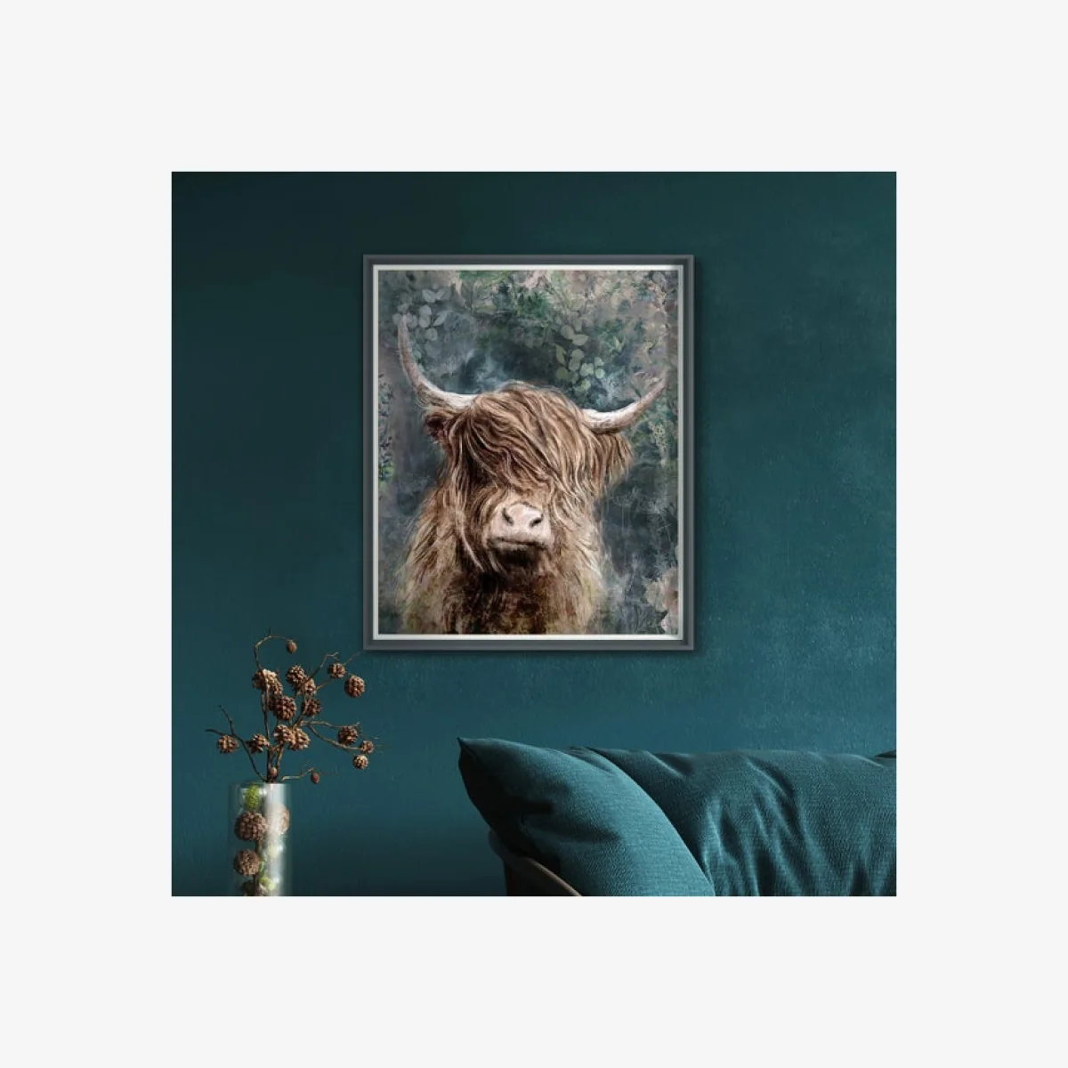 Cedar & Sage Dougal Highland Longhorn Framed Print Grey – image 1