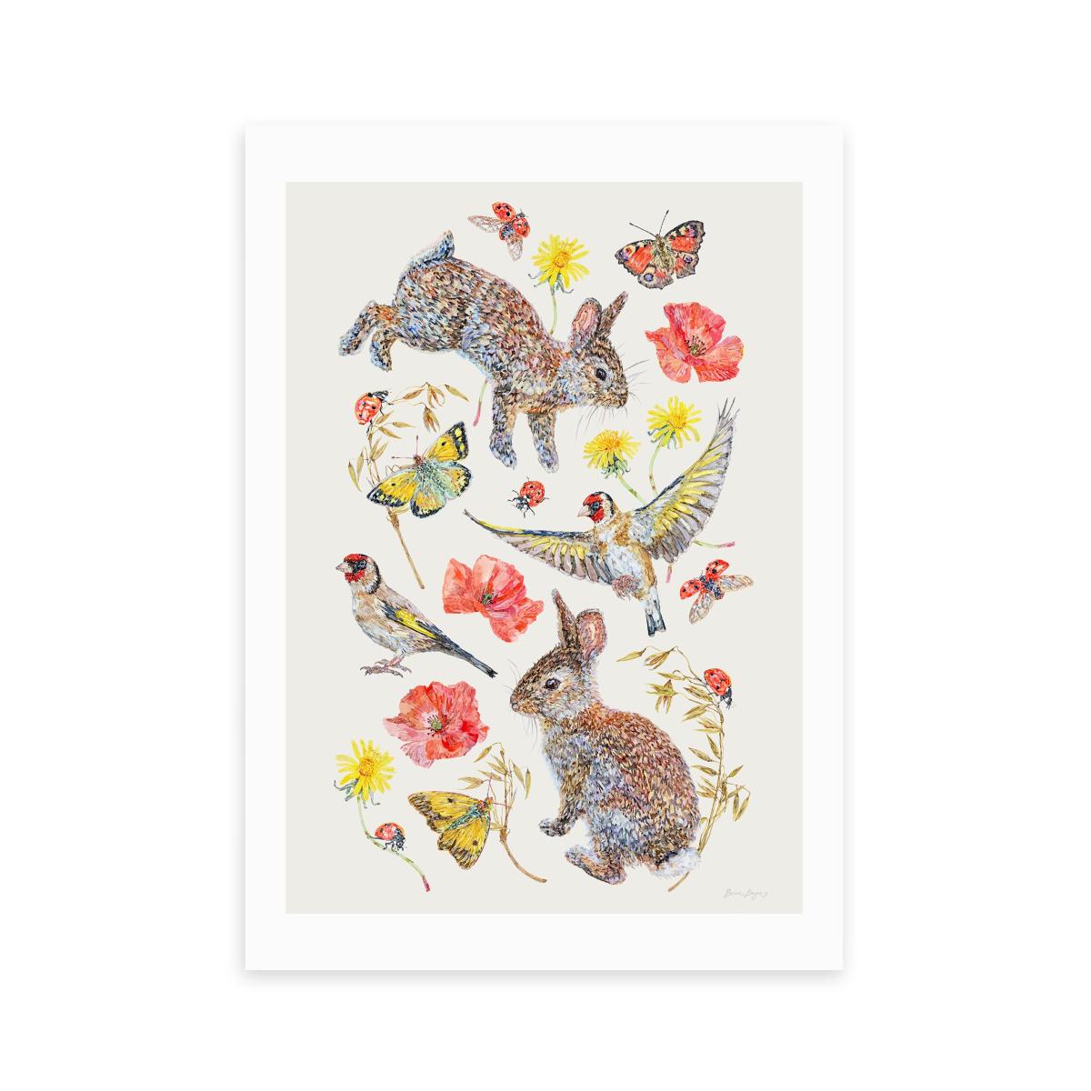 East End Prints Meadow Birds Bunnies And Butterflies Print MultiColoured – image 2