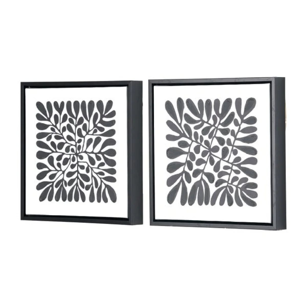 Set of 2 Black Leaf Print Square Framed Canvases White – image 2