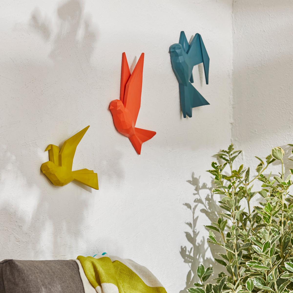 Set of 3 Outdoor Resin Origami Bird Wall Art Red/Blue/Yellow – image 1