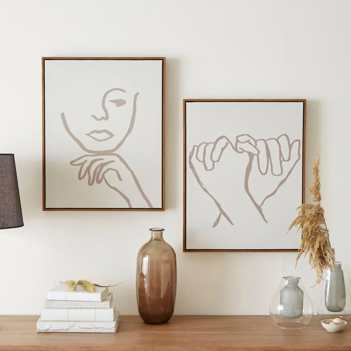 Set of 2 Capped Canvas Natural Line Drawing White – image 1