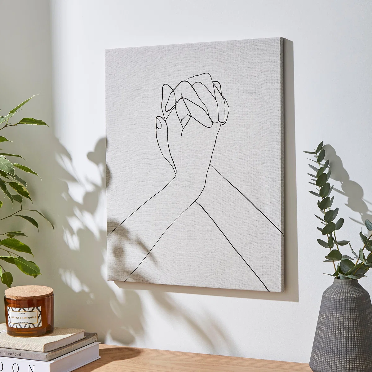 Hands Line Drawing Canvas 40x50cm White – image 1