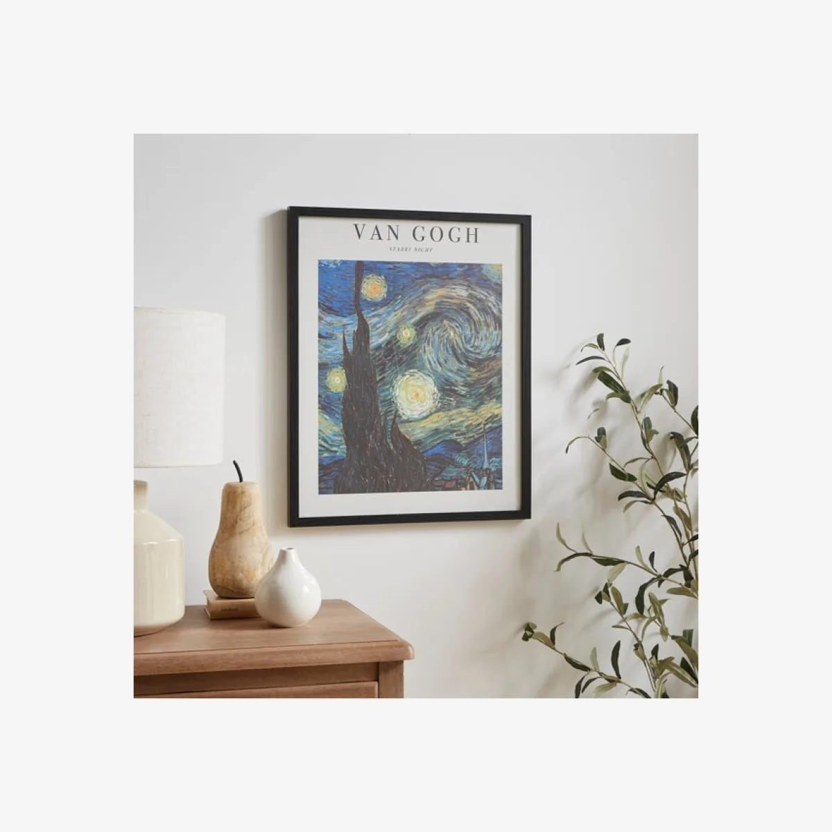 Starry Night by Van Gogh Framed Print Black – image 1
