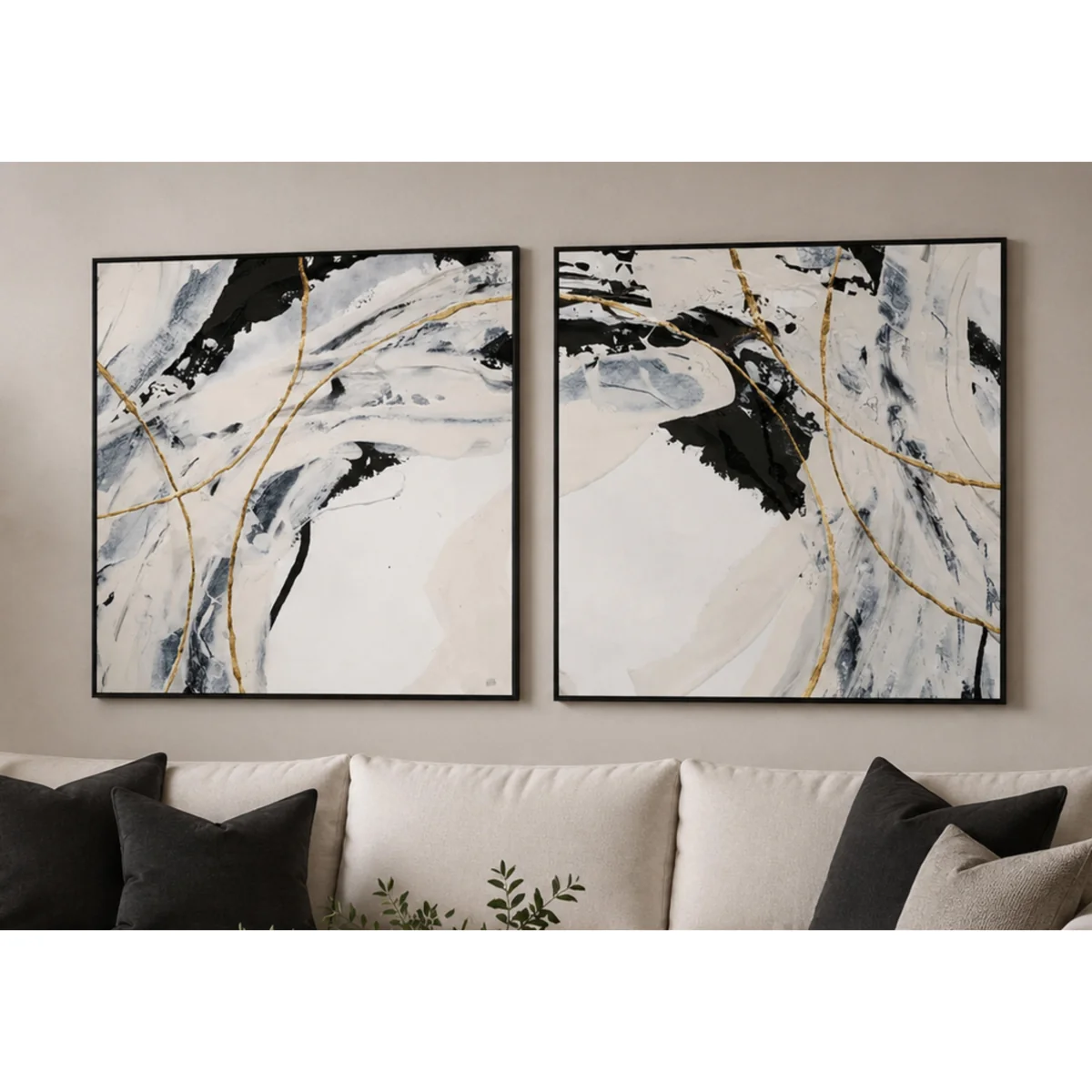Gold and Cream 1 Square Framed Velvet Canvas - Home Accessories - In Time for Christmas – image 3