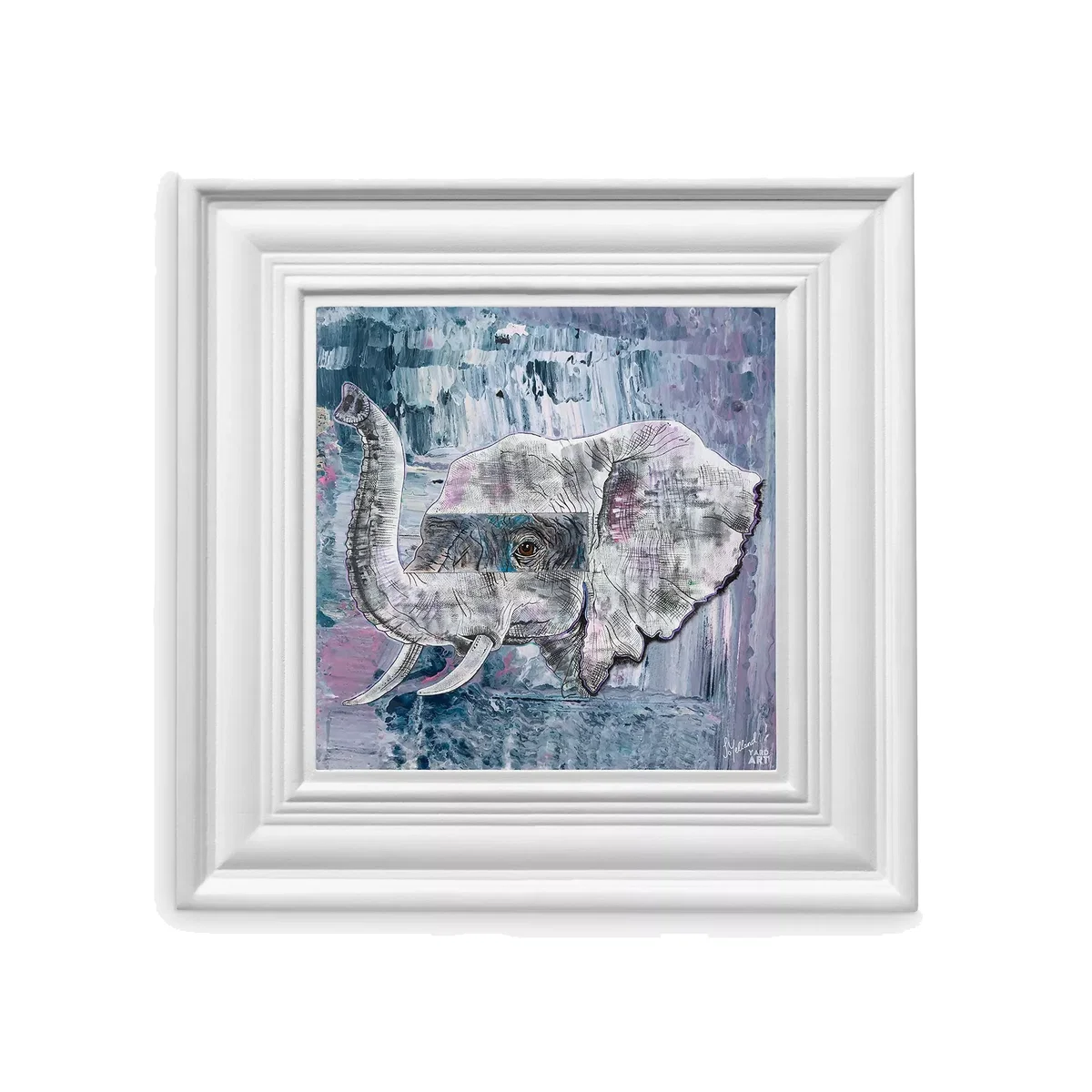 YARDART - Jess Yelland 'Abayomi the Elephant' Outdoor Waterproof Framed Print, 67 x 67cm, Light Blue – image 1