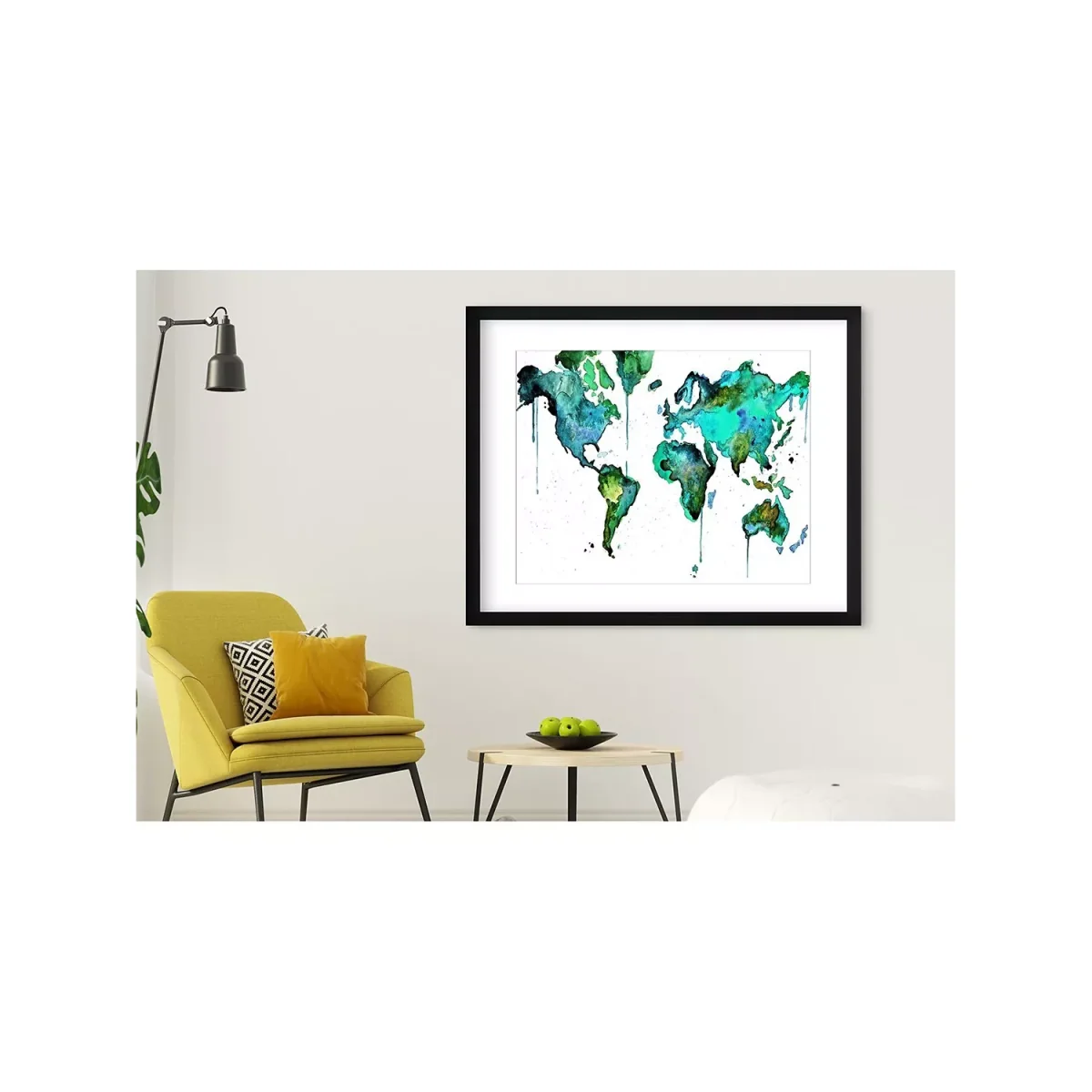 World - Abstract Map Framed Print & Mount, 81 x 101.5cm, Green/Blue – image 4
