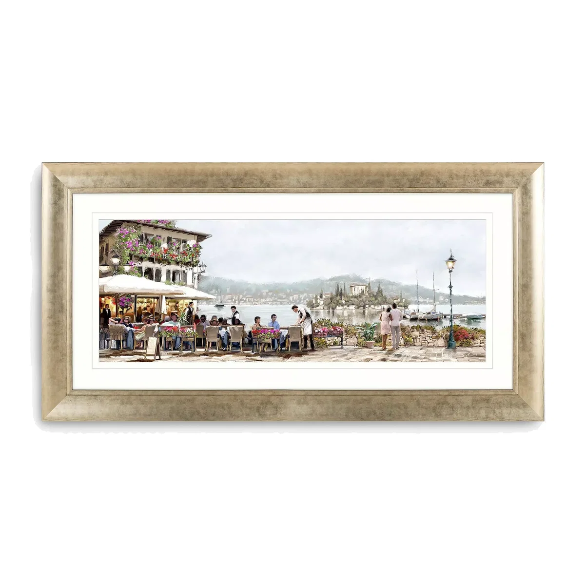 Richard Macneil - Lake Cafe Framed Print & Mount, 57 x 112cm, Multi