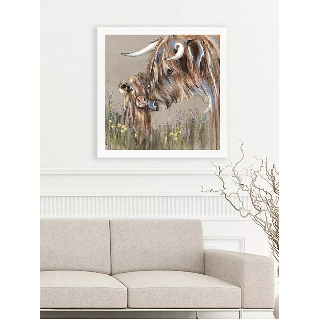 Louise Luton - 'Heather and Buttercup' Highland Cow Framed Print, 80.5 x 80.5cm, Brown – image 2