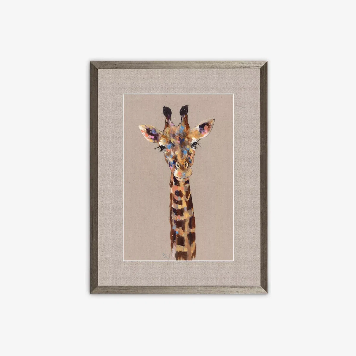 Louise Luton - 'Ezekiel' Giraffe Framed Print & Mount, 42 x 32cm, Brown/Multi