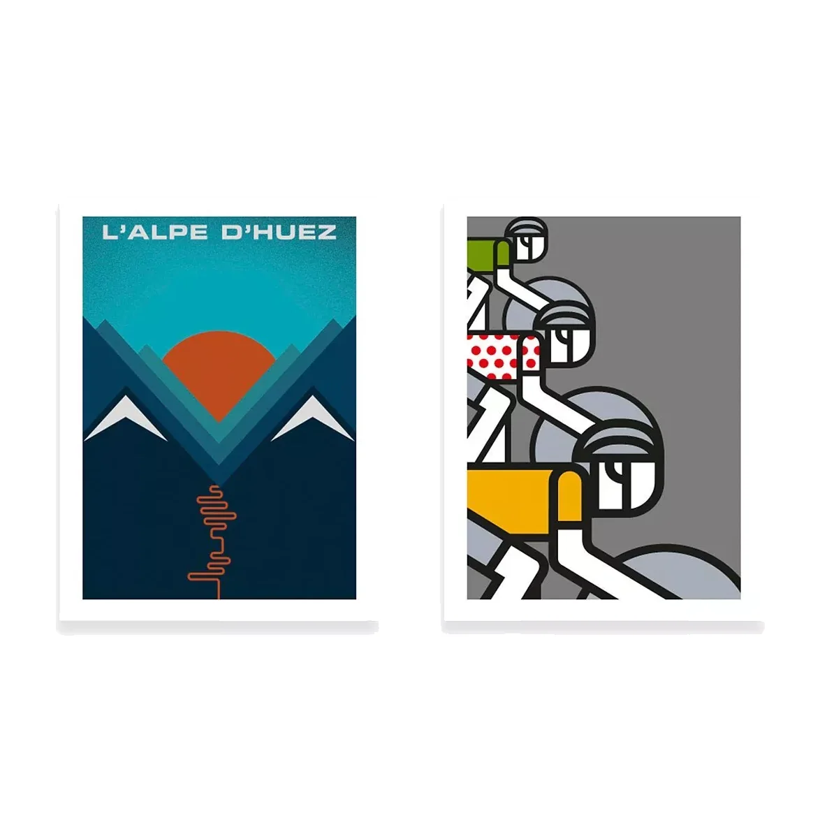 Jeremy Harnell - L'Alpe D'Huez / Peleton Cycling Unframed Prints & Mounts, Set of 2, 40 x 30cm, Blue/Grey