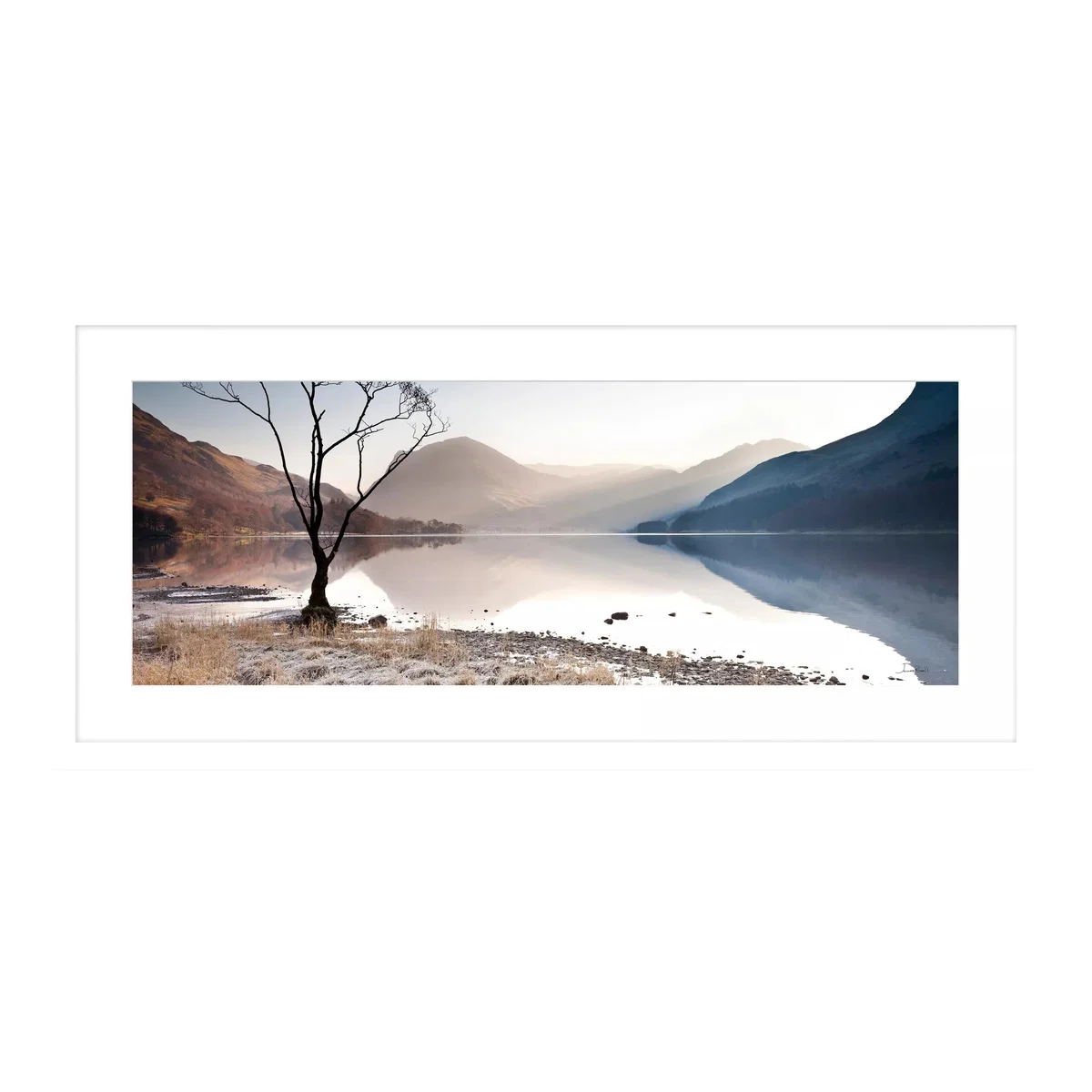 John Lewis James Bell 'Buttermere Tree' Framed Print & Mount, 49.5 x 104.5cm, Blue – image 1