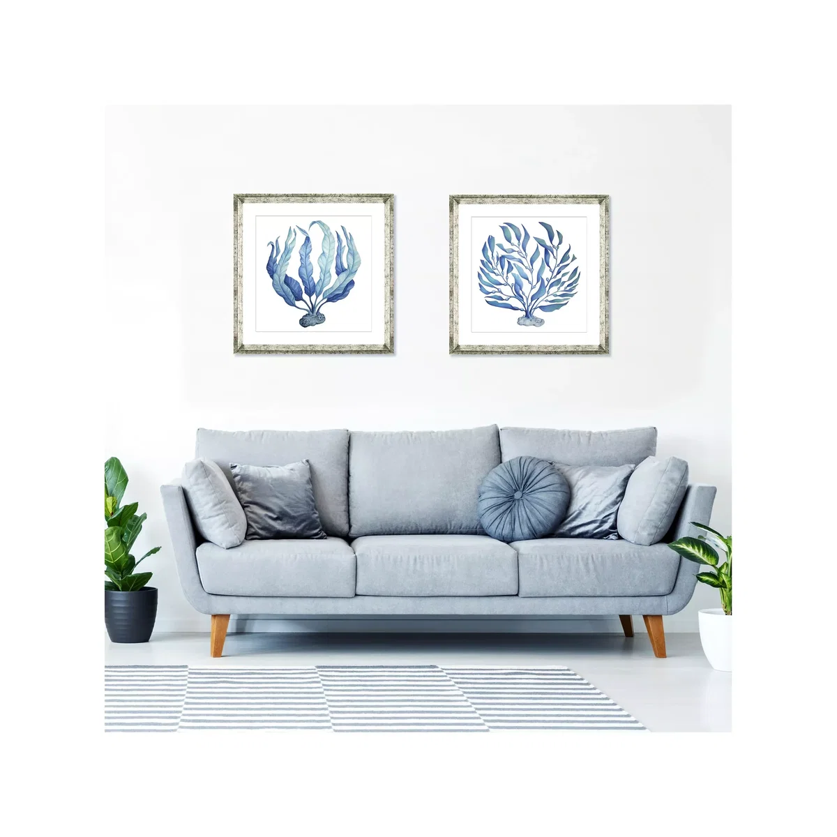Blue Seaweed 1 - Framed Print & Mount, 46 x 46cm, Blue – image 3
