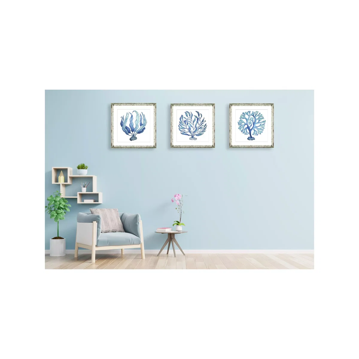 Blue Seaweed 1 - Framed Print & Mount, 46 x 46cm, Blue – image 4