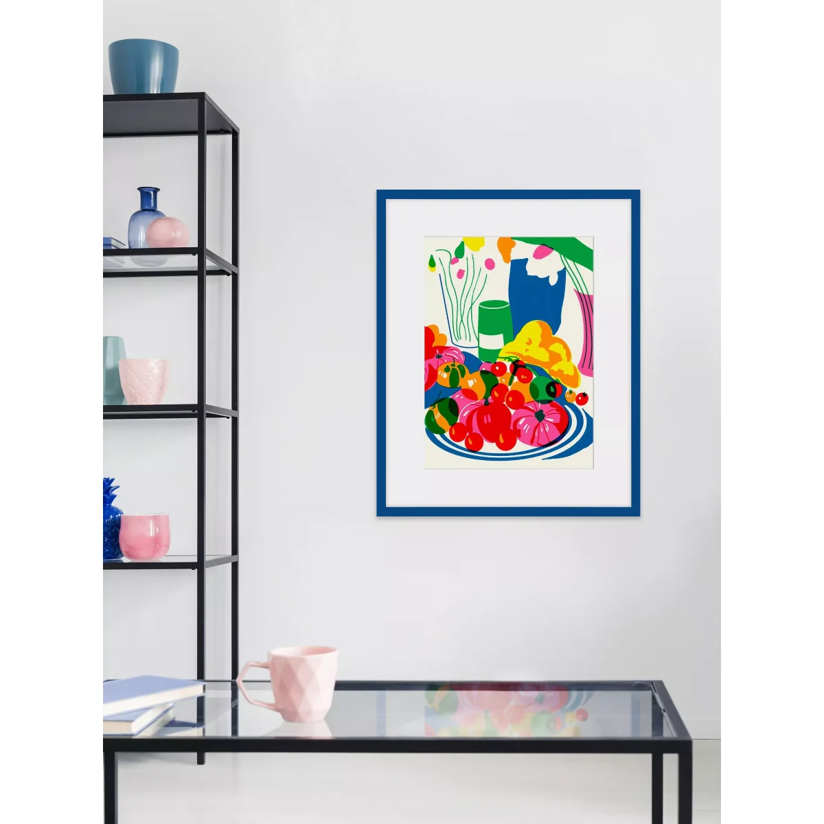 Becky Mann - 'Bowl of Tomatoes' Framed Print & Mount, 52 x 42cm, Blue/Multi – image 2