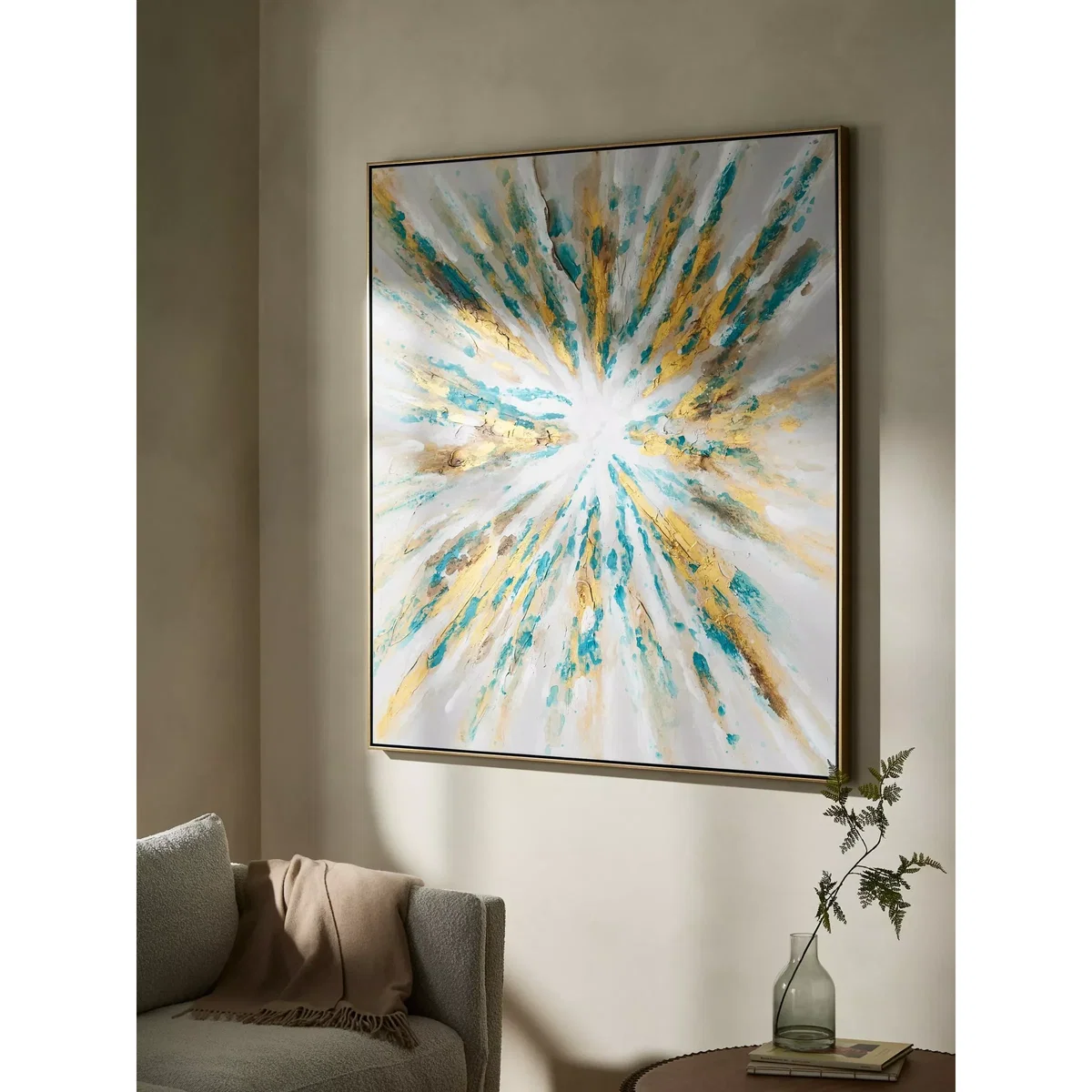 John Lewis 'Explode' Hand-Painted Framed Canvas, 130 x 150cm, Gold/Blue – image 2