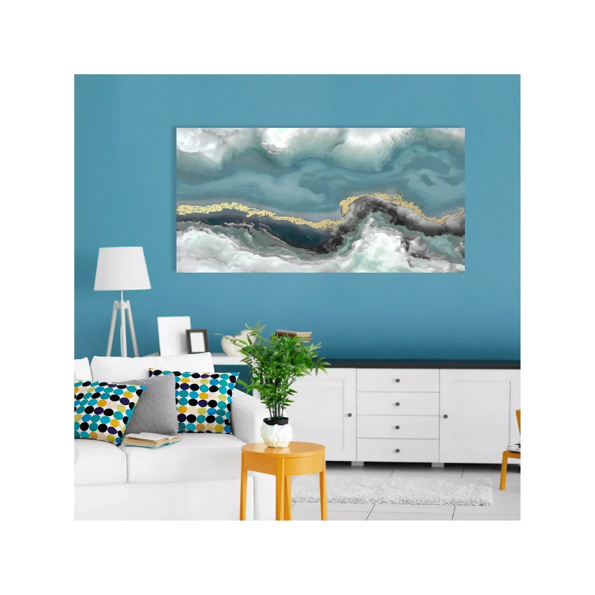 Dominic James Studio - Influx Embellished Framed Canvas, 60 x 120cm, Blue/Multi – image 2