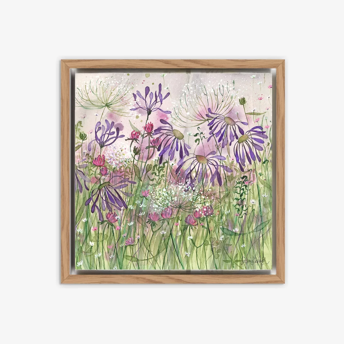 Catherine Stephenson - Lilac Daisy Field Framed Canvas Print, 29 x 29cm, Lilac/Multi