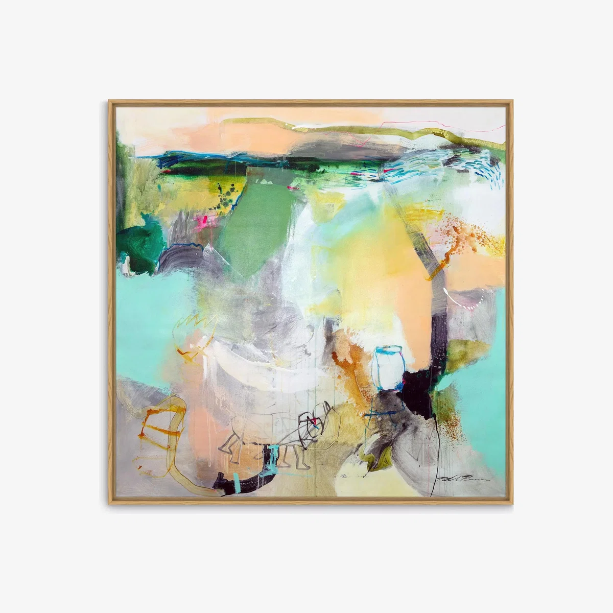 John Lewis Natasha Barnes 'Homeward Bound' Abstract Framed Canvas Print, 104 x 104cm, Green/Multi – image 1