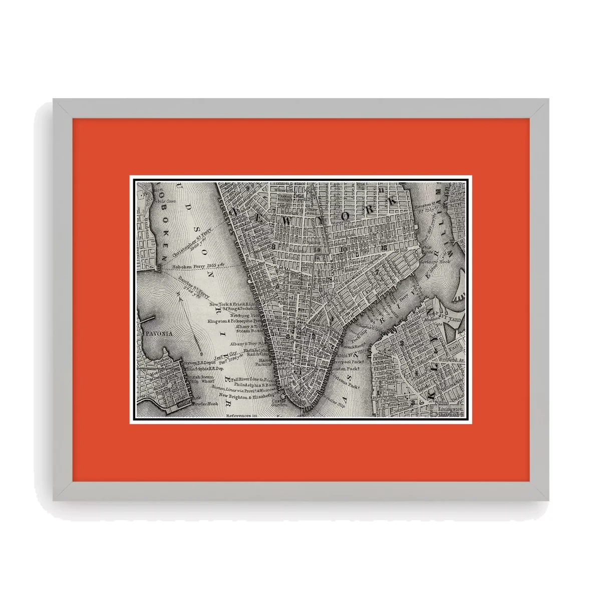 Map of New York Framed Print, 43.5 x 53.5cm, Orange